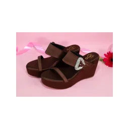 Sana K Luxurious Footwear Women Brown Round Toe Slip-On Mocha Wedges Heels-picture-11