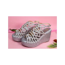 Sana K Luxurious Footwear Women Giorgia Silver Wedges Heels-image-9