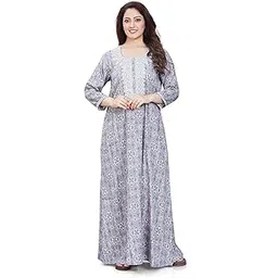 sanaa Women's Full Length Elegant Embroidered Rayon Nighty with Pockets (EN-123)-picture-23