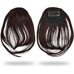Sanas One Piece Clip in Hair Bangs 1Pc Fake Fringe Hairpiece Extensions with Flicks Faux in Front Hair Extension Real Looking Hair Instant Clip-On Bangs 1Pc (Brown)-picture-28
