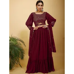 SANCIA Floral Embroidered Sequins Top With Skirt And Dupatta-picture-34