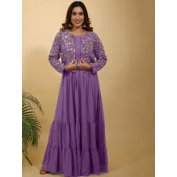 SANCIA Tiered Flared Georgette Ethnic Dress With Embroidered Crop Jacket-picture-33