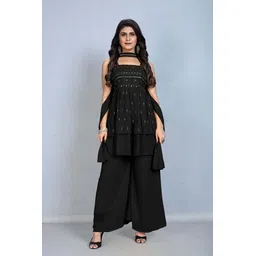 SANCIA Women Embroidered Layered Sequinned Kurta with Palazzos & With Dupatta-picture-14