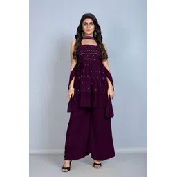 SANCIA Women Embroidered Layered Sequinned Kurta with Palazzos & With Dupatta-picture-24