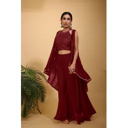 SANCIA Women Embroidered Regular Sequinned Top with Palazzos & With Dupatta-picture-30