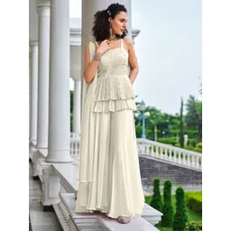 SANCIA Women Ethnic Motifs Embroidered Layered Sequinned Kurta with Palazzos & With Dupatta-picture-33