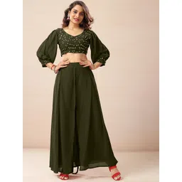 SANCIA Women Ethnic Motifs Embroidered Regular Sequinned Top with Palazzos-picture-20