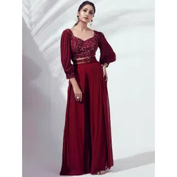 SANCIA Women Ethnic Motifs Embroidered Regular Sequinned Top with Palazzos-picture-26