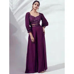 SANCIA Women Ethnic Motifs Embroidered Regular Sequinned Top with Palazzos-picture-36