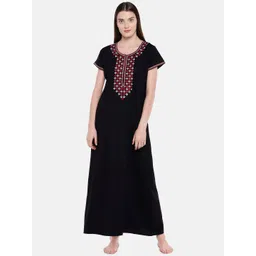 Sand Dune Black & Red Embroidered Nightdress-picture-45