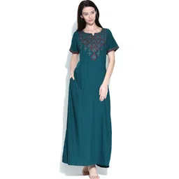 Sand Dune Teal Green Embroidered Maxi Nightdress 3981-picture-35