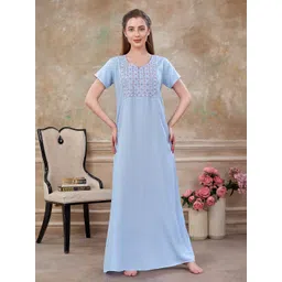 Sand Dune Women Floral Embroidered Round Neck Maxi Nightdress-picture-24
