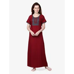 Sand Dune Women Maroon Embroidered Maxi Nightdress-picture-47