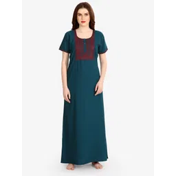 Sand Dune Women Teal Embroidered Maxi Maternity Nightdress-picture-44