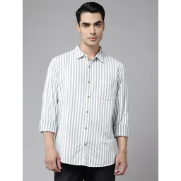 Sand Dunes Vertically Striped Pure Cotton Slim Fit Corduroy Shirt-picture-17