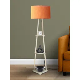 SANDED EDGE Cream & Orange Wooden Floor Lamp With Cylindrical Shade-picture-35
