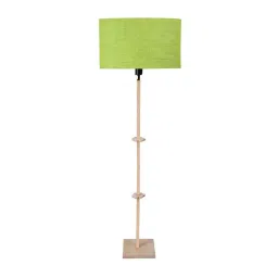 Sanded Edge Green Miller Floor Lamp in Solid Natural Wood Color with Green Color Oval Shade for Home-picture-13