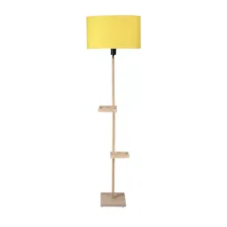 Sanded Edge Yellow Decorative Miller Double Shelf Floor Lamp in Solid Wood with Natural Wood Color-image-4