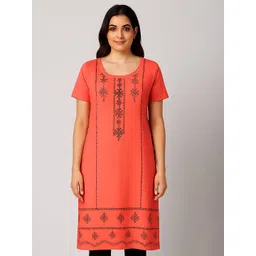 SANDPIPER Women Embroidered Ethnic Motifs Cotton Straight Kurta-picture-19