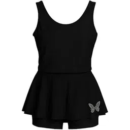 sands apparel Women's Black Peplum Swimsuit with Butterfly Detail, Two-Piece Bathing Suit, Tank Style Swimming Costume-picture-30