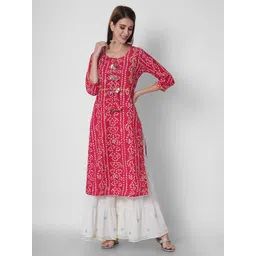 Sanganeri Kurti Bandhani Printed Regular Thread Work Kurta with Sharara-picture-24