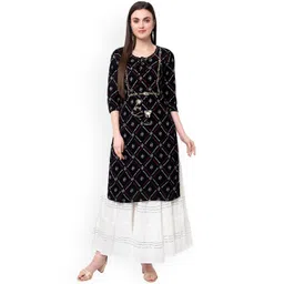 Sanganeri Kurti Tie Up Neck Bandhani Printed Straight Kurta with Skirt-picture-23