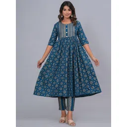 Sanganeri Kurti Women Floral Printed Regular Kurta with Trousers Kurta Sets-picture-20