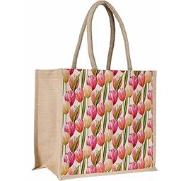 Sangra Multicolor Jute bag for Women and Men Lunch Bag with Zip and Handle (Floral)-picture-11