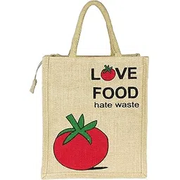 Sangra Love Food Hate Waste Jute Bag with Zip Closer for Office Womens | Mens | Girls & Boys | Tote Lunch Bag | Multipurpose Bag | (Size - 12 X 11 X 4.5 Inch)-picture-11