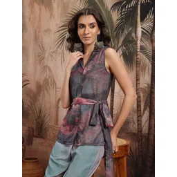 Sangria Abstract Print High-Low Top With Trousers Co-Ords-picture-21