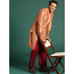 Sangria Band Collar Angrakha Kurta-picture-19