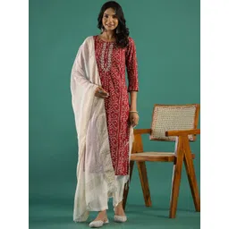 Sangria Bandhani Printed Pure Cotton Round Neck Straight Kurta With Trousers & Dupatta-picture-41