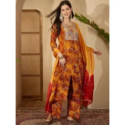 Sangria Bandhani Printed Sequinned A-Line Kurta With Trousers & Dupatta-picture-37