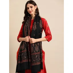 Sangria Black Ethnic Motifs Woven Design Shawl-picture-19