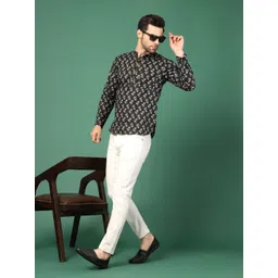 Sangria Black Floral Printed Band Collar Regular Pure Cotton Straight Kurta-picture-38