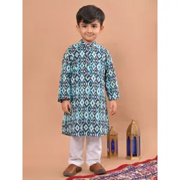Sangria Blue Boys Ethnic Motifs Printed Mandarin Collar Pure Cotton Kurta With Pyjamas-picture-37