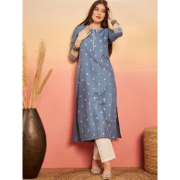 Sangria Blue Ethnic Motifs Embroidered Straight Kurta-picture-12