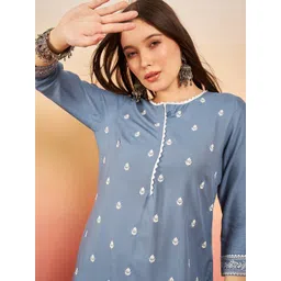 Sangria Blue Ethnic Motifs Embroidered Straight Kurta image 5