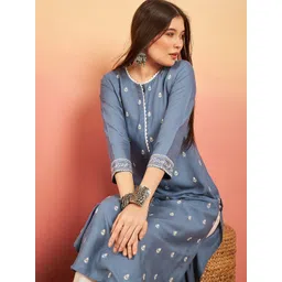 Sangria Blue Ethnic Motifs Embroidered Straight Kurta image 4