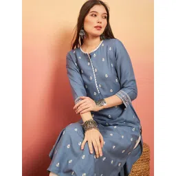Sangria Blue Ethnic Motifs Embroidered Straight Kurta image 2