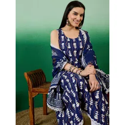 Sangria Blue Ethnic Motifs Round Neck Gotta Patti Anarkali Kurta With Trousers & Dupatta-picture-33