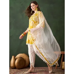 Sangria Blue Floral Printed Mirror Work Pure Cotton Kurta With Dhoti Pant & Dupatta-picture-25