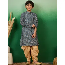 Sangria Boys Bandhani Printed Sequined Band Collar Kurta-picture-27