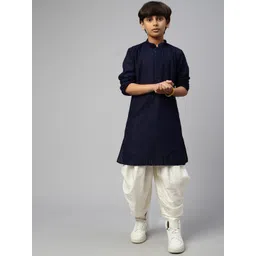 Sangria Boys Black Ethnic Embroidered Chikankari Mandarin Collar Pure Cotton Kurtas-picture-31