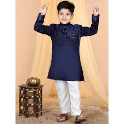 Sangria Boys Blue Geometric Printed Pure Cotton Straight Kurta With Pyjama-picture-15