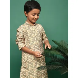 Sangria Boys Brown Cotton Floral Printed Chikankari Kurta-picture-34