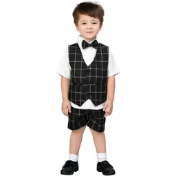 Sangria Boys Checked Shirt Collar Shirt & Shorts Clothing Set With Bow-picture-53
