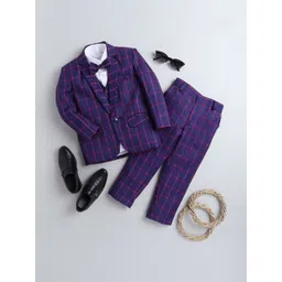 Sangria Boys Checked Single-Breasted 4-Piece Suit-picture-35