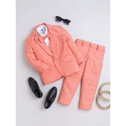 Sangria Boys Checked Single Breasted 5-Pcs Suits-picture-37