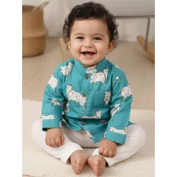 Sangria Boys Cow Printed Pure Cotton Mandarin Collar Straight Kurta & Pyjamas-picture-56